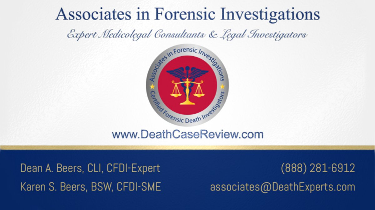 DeathExperts.com
> Fatal and Non-Fatal Events / Serious Bodily Injuries & Death
> Criminal Defense Expert Consultations & Witnesses
> Attorneys, Investigators & Families

#CriminalDefense #ExpertWitness #DeathExperts #DefenseInvestigators