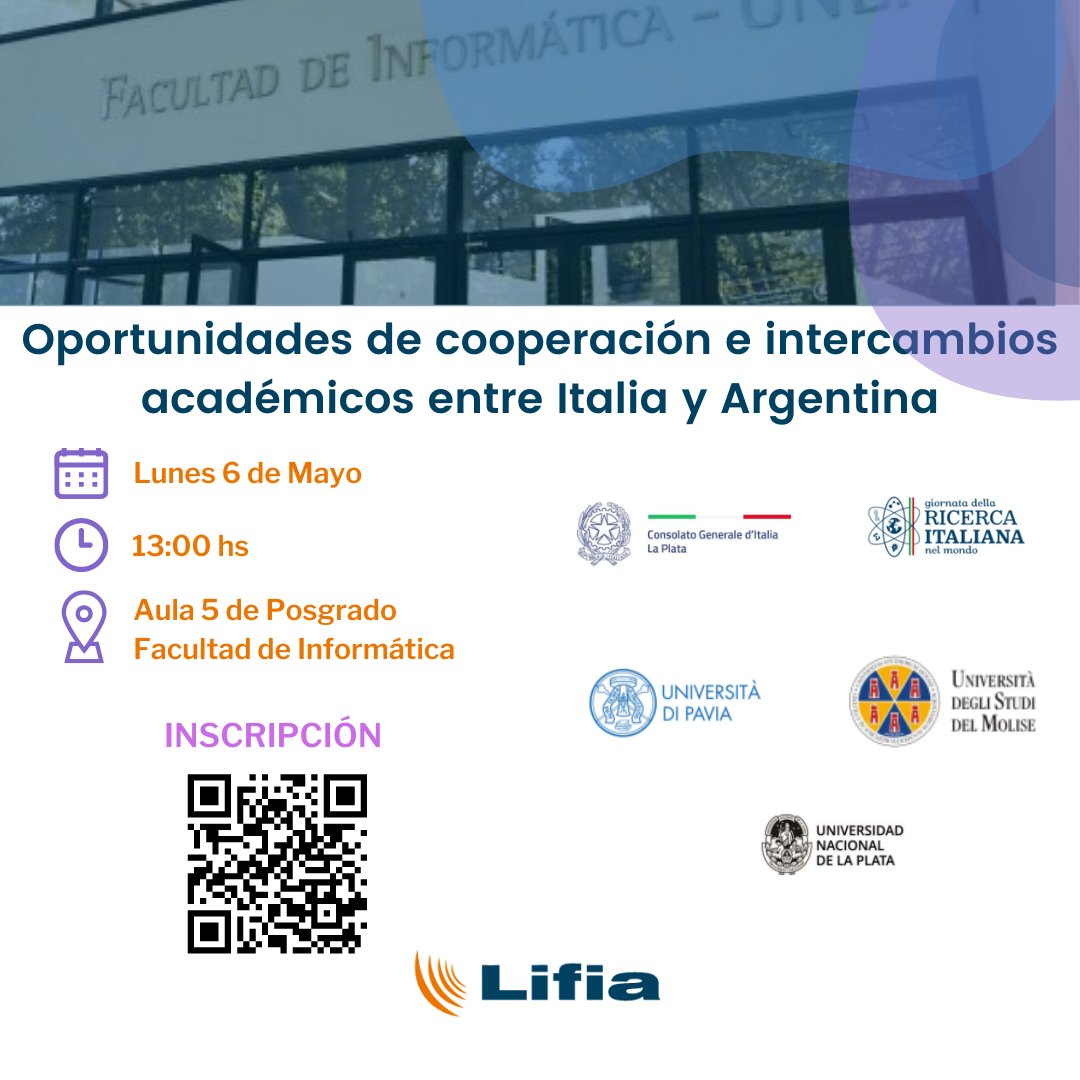 LifiaUNLP's tweet photo. 📢Workshop CUIA sobre las perspectivas de la cooperación entre Italia y Argentina en actividades por el monitoreo del medio ambiente con sensores espaciales
🗓️6/05
⏰13:00 hs
📍 Aula 5 @PostInfoUNLP
@ItalyinARG @unipv @Unimolise #CUIA @unlp https://t.co/O2up52Gu6M