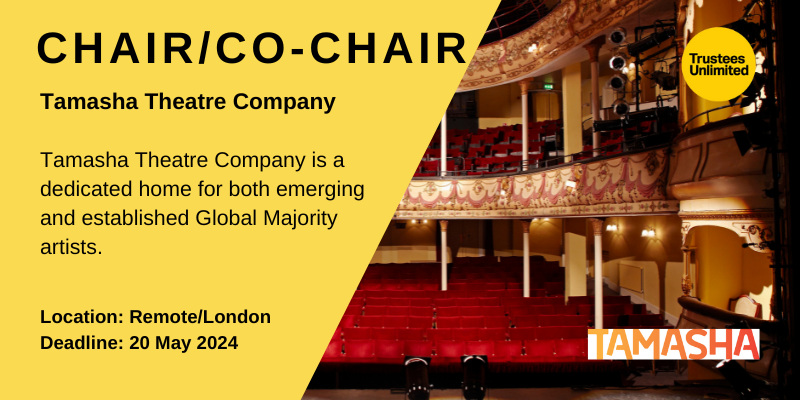 */*NEW CHAIR OPPORTUNITY*/* #TamashaTheatre Deadline: 20 May 2024 More info: ow.ly/W9HW50RiQfk #Leadership #Governance #GoodGovernance #Charity #CharityRole #CharityJob #Trustee #BoardMember #Nonprofit #NewRole #Leadership #NewChairOpportunity