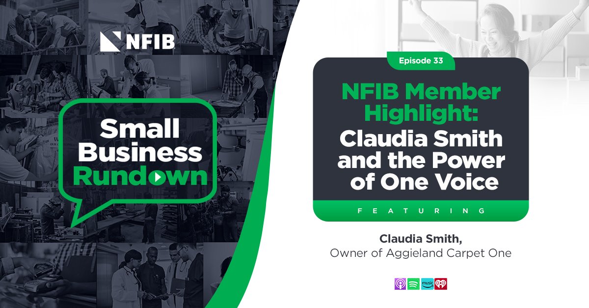 NEW EPISODE: In latest #SmallBusinessRundown, #NFIB member Claudia Smith shares her #smallbiz story. Smith dives into the power of using her voice to advocate for #smallbusinesses across the nation. Listen now: nfib.com/SmallBusinessR…