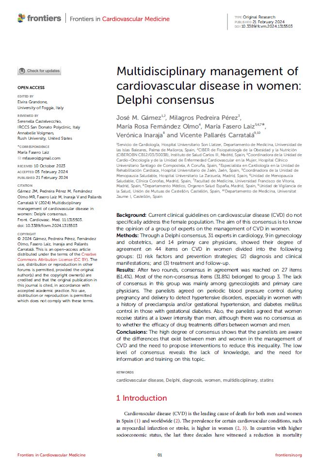Nou article a #Docusalut: Multidisciplinary management of cardiovascular disease in women: Delphi consensus i.mtr.cool/jgmzxywkhc @sonllatzer @jmgamez3 #PublicaSalutIB