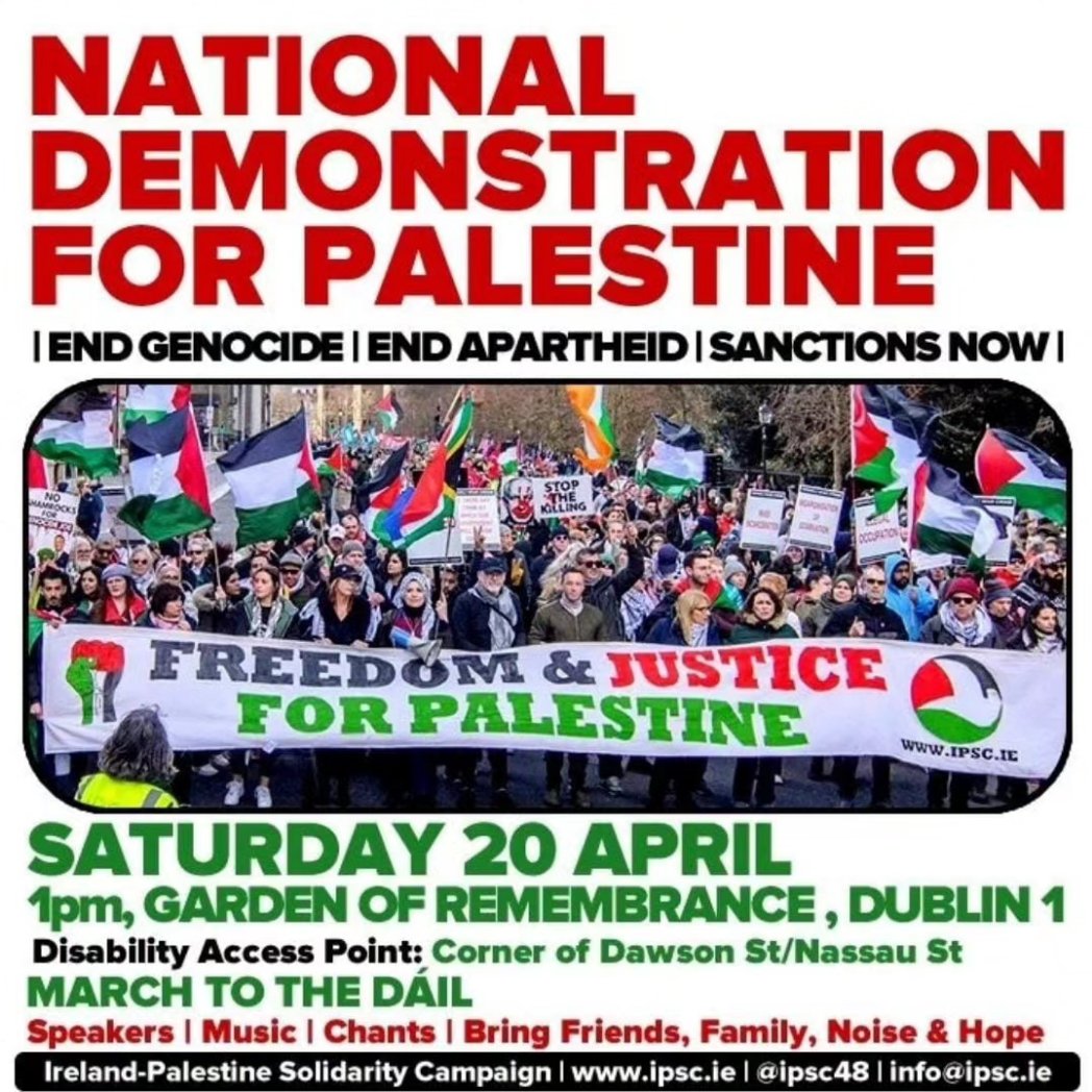 Join the CATU bloc this Saturday at the National March for Palestine 🇵🇸🇵🇸 The last four months’ national marches have been some of the largest demonstrations in Irish history. Let’s make this one EVEN BIGGER.
