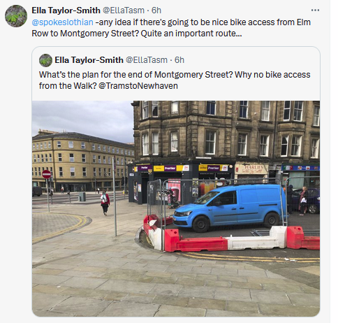 SpokesLothian's tweet photo. @EllaTasm #ElmRow <-> #MontgomeryStreet
We've raised this (& many other #LeithWalk issues!) often
Continual problems identifying responsibilities.. @TramstoNewhaven or @Edinburgh_CC ?
Expected:
1. 'Soon' - report on outstanding tram project issues
2. May - Transport CtteeElm Row report https://t.co/jUJ0WDmBxQ