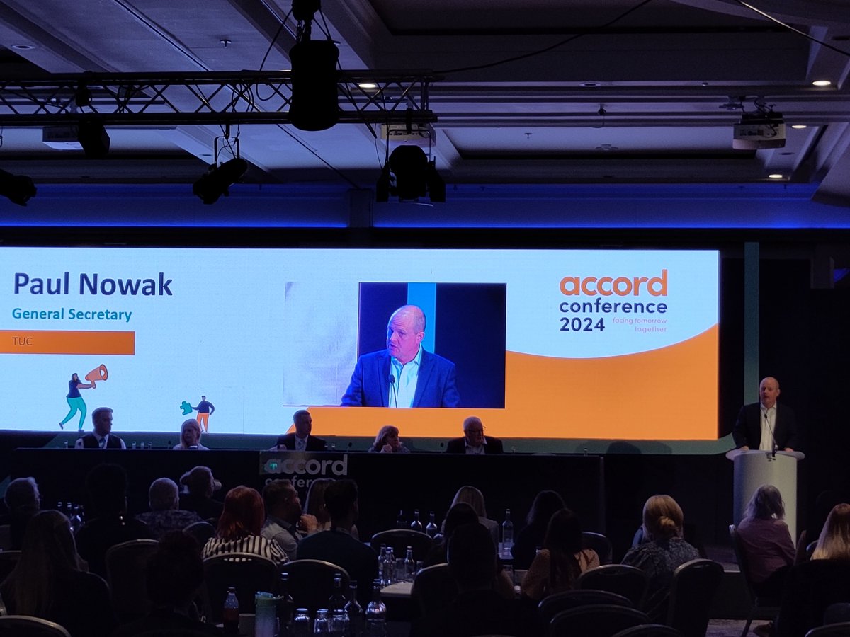 A great speech from @nowak_paul! Technology is changing the world of work, but change processes must involve workers, and not be simply forced upon us. Paul draws our attention to the global and political challenges we currently face. #AccordConference2024