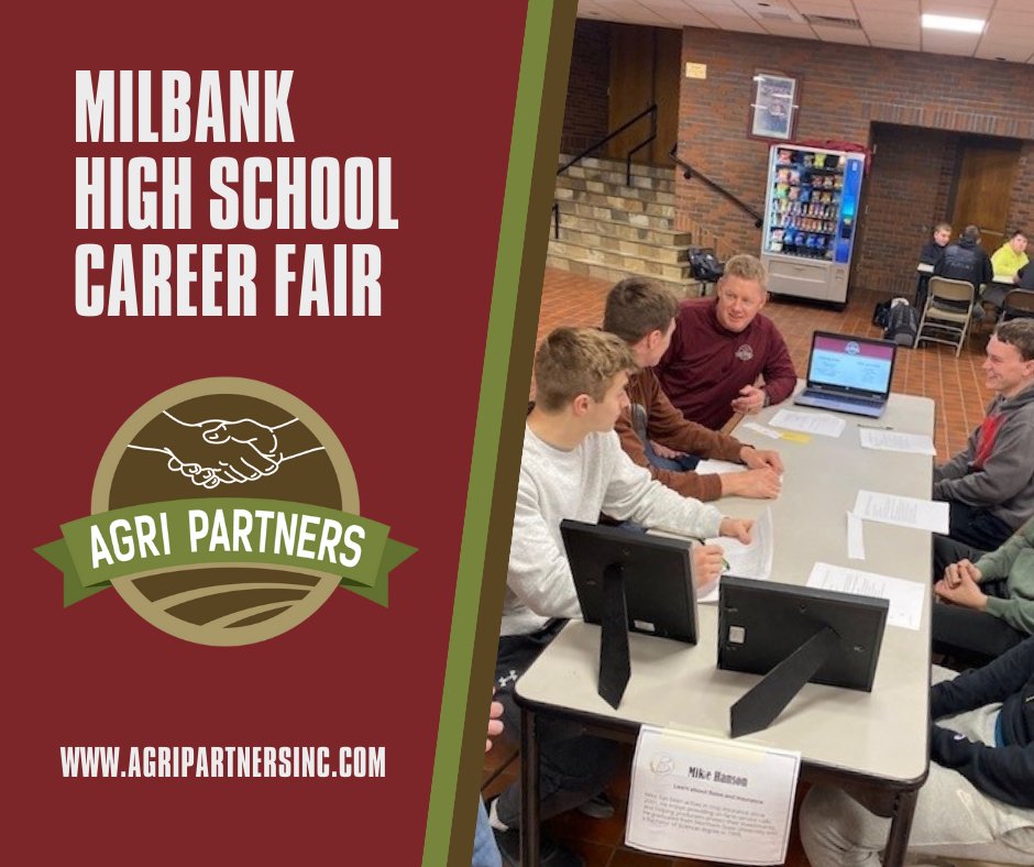 AgriPartnersInc's tweet photo. Yesterday, Agri Partners attended the Milbank High School Career Day.  We were able to meet with students and talk about agronomy along with the daily activity during our busy season.  We believe not only investing in our fields but also investing in future agricultural leaders. https://t.co/PJp09prQ1K