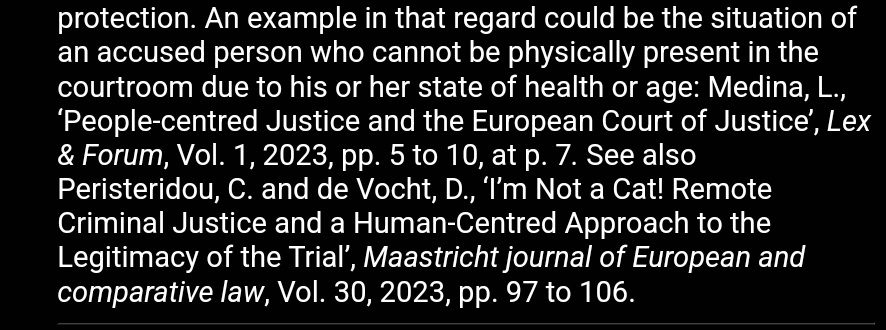 StevePeers's tweet photo. CJEU, fair trials law

New Advocate General's opinion says that videoconferencing in criminal trials is up to Member States - great title for an academic article in the footnotes 🐱https://t.co/oX9TzPd9To https://t.co/KrmwyFcGfi
