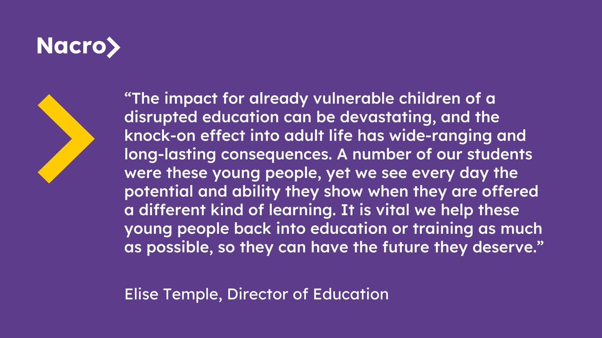 ❗ With new government data revealing a 39% increase in exclusions and 31% increase in suspensions, Nacro is calling for action: ▶️ More Ofsted-registered alternatives to be available for children and young people to keep them engaged with learning. (1/2)