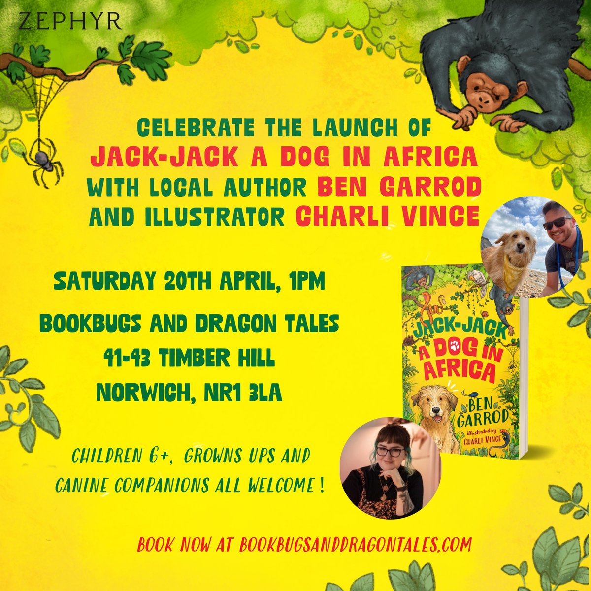 🐶 EXCITING EVENT ALERT 🐶 Catch @Ben_garrod and illustrator Charli Vince this Saturday at @Bookbugsdragon1 celebrating the launch of #JackJackADogInAfrica! Grab your tickets here 👉 bit.ly/4cUpsAR