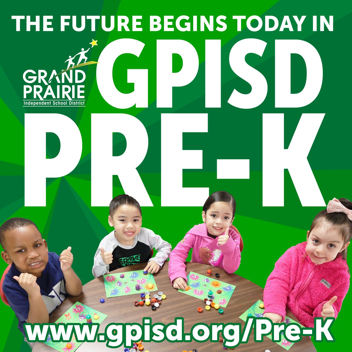 There’s still time! If your child turns 3 or 4 years old by Sept. 1, it’s time to begin the GPISD new student Pre-K registration process for the 24-25 school year. Visit gpisd.org/Pre-K to learn more about the application and enrollment process.
