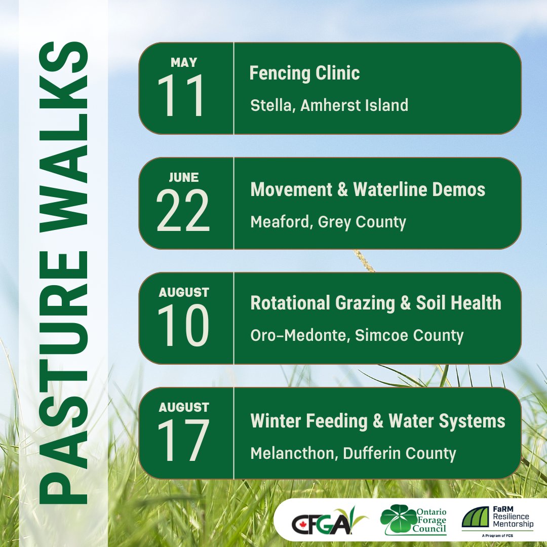 Learn new ideas, ask questions, and get a first-hand look at how other producers do things. The 2024 Pasture Walks are going to be an amazing experience! Learn more and register at onforagenetwork.ca/ontario-forage…. #ontag #grazing