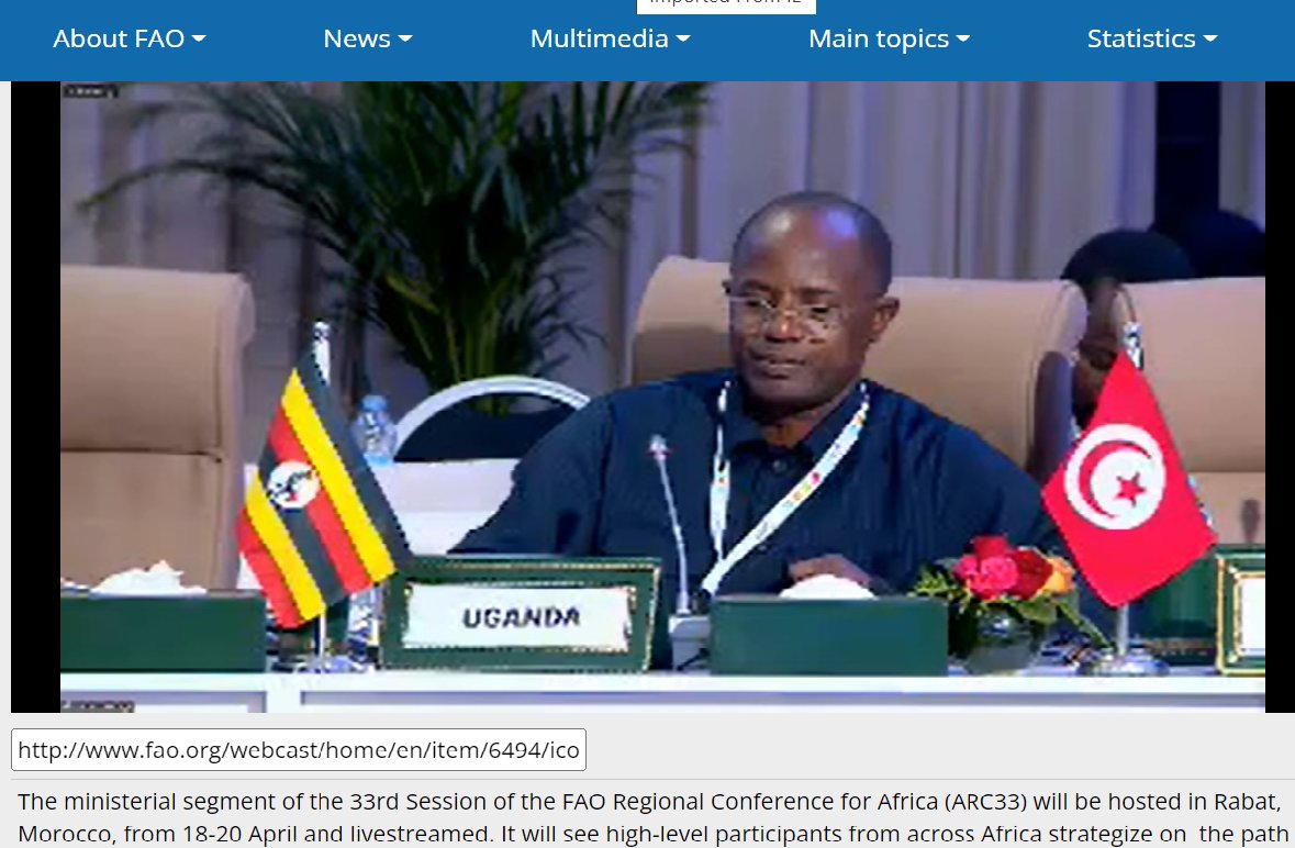 Uganda's efforts to build a climate-resilient agricultural system using the #ParishDevelopmentModel: Hon @FredBwino is representing Uganda 🇺🇬at the 33rd @FAO Regional Conference for Africa (#ARC33), in Rabat, Morrocco. W/@MAAIF_Uganda More here 👉rb.gy/o2qa81