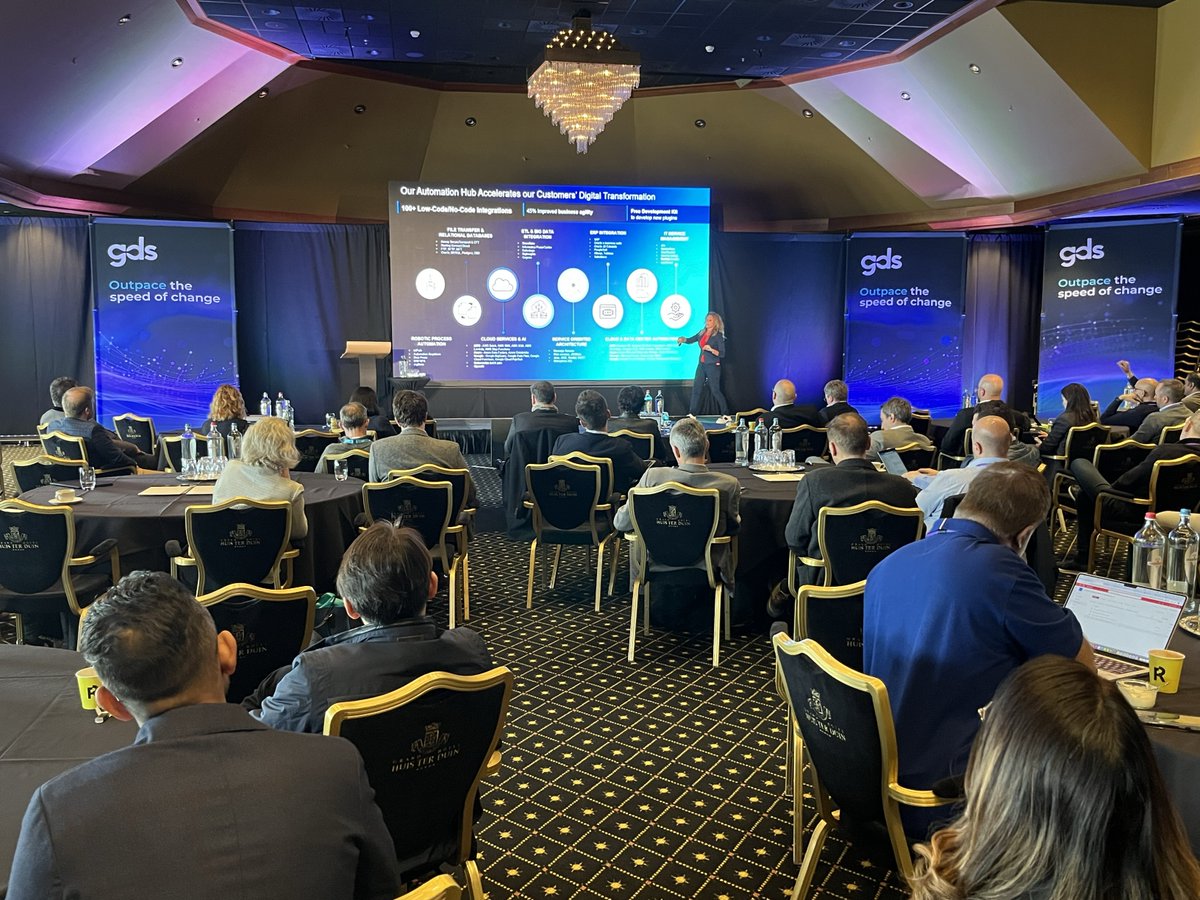 WeAre_GDS's tweet photo. It's the final keynote of the #GDSCIOSummit!

Francesca Curzi (@FraCurzi), AVP AI &amp; Automation, Devops, Mainframe, @hcltech explored today's rapidly evolving landscape in her keynote: 'Agility Unleashed: A Journey into Democratization and Hyper Automation powered by AI' https://t.co/DoNg5d013Z