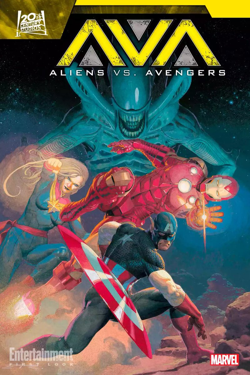 First look at ‘ALIENS VS AVENGERS’, a new comic series from writer Jonathan Hickman and artist Esad Ribic. Releasing on July 24. (Source: ew.com/aliens-vs-aven…)