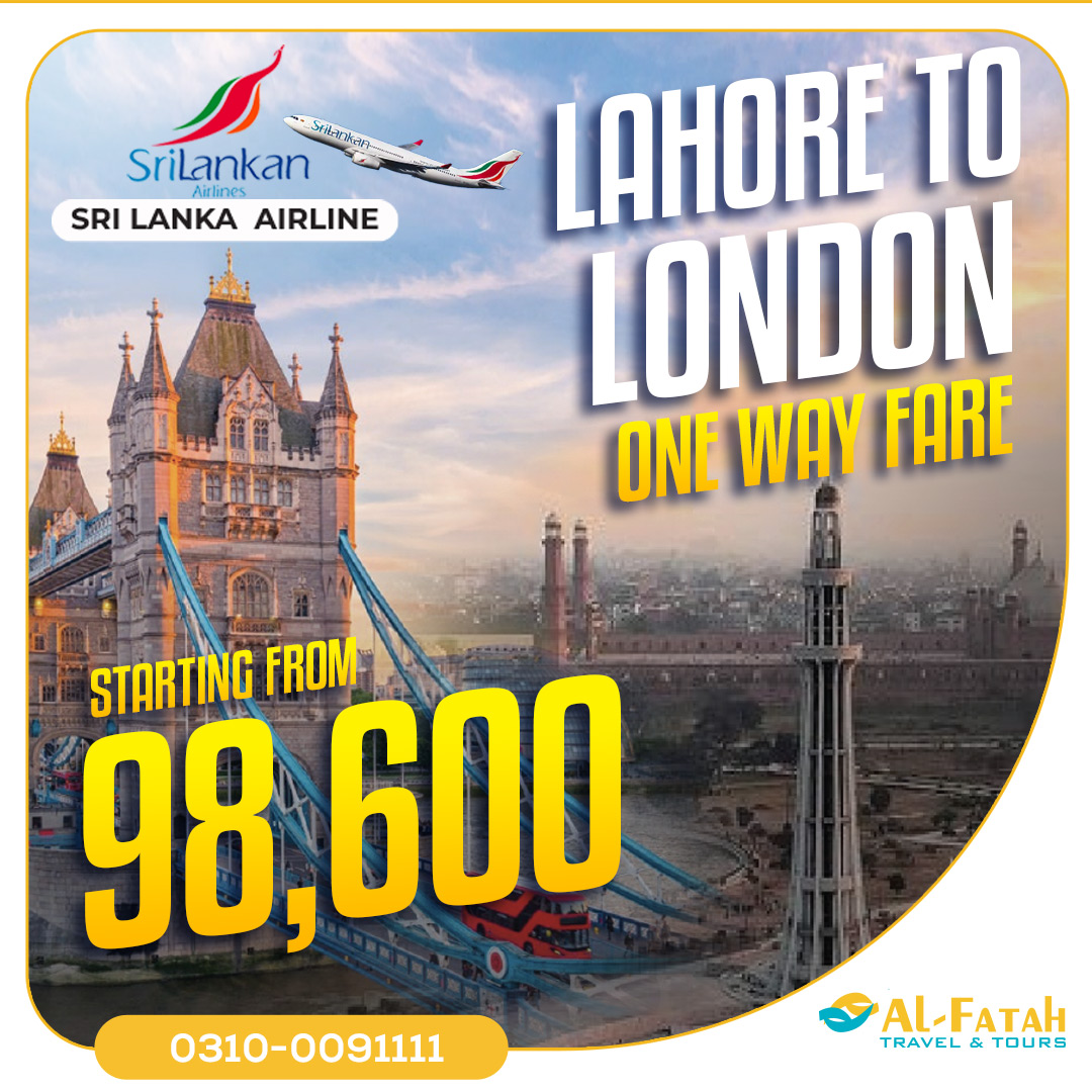 Travel to London from Lahore with unbelievable one-way fares starting from PKR 98,600.
For more details, call us at +92 310 0091111
#AlFatah #Dunyaghoomlo #Travel #Tourism #SriLankanAirlines #london #UK