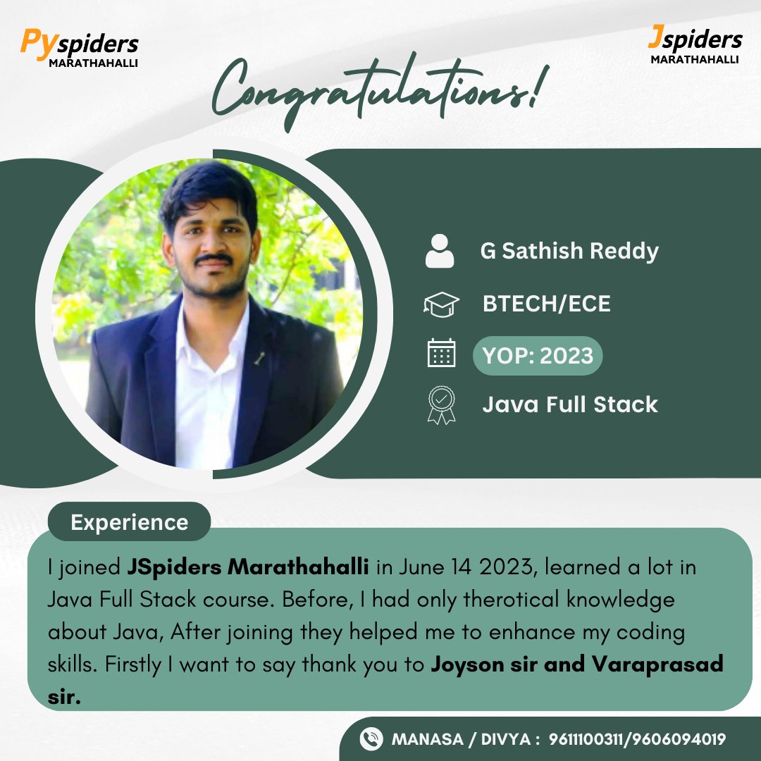 CONGRATULATIONS! #jspiders #bangalore #bengaluru #developer #recruitment #Python #datascience #java #javadevelopment #Pythondevelopment #Webtechnology #Frontenddevelopment #SQL #html #CSS #Javascript #DJANGO #Machinelearning #beginners #tutorial #programming #Productivity