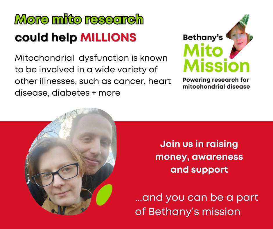 To read more about Bethany's story, please click this link: mymitomission.uk/bethanys-mito-…

To read more about why Mitochondrial Research Matters to Millions click this link: mymitomission.uk/#why-does-mito…

#mymitomission #mitomatterstomillions #bethanysmitomission #mitochondrialdysfunction