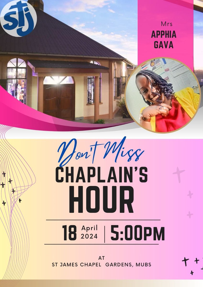 Hello friends , this is to inform you that our chaplain's hr is on 🥰 our very own Mrs Apphia Gava will be sharing with us .purpose to be part . thank you