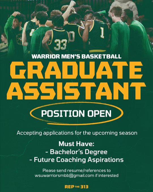 Looking for a high level person and a qualified candidate to fill our Graduate Assistant position for the next two seasons. The bar has been set very high by @CoachBullinger!