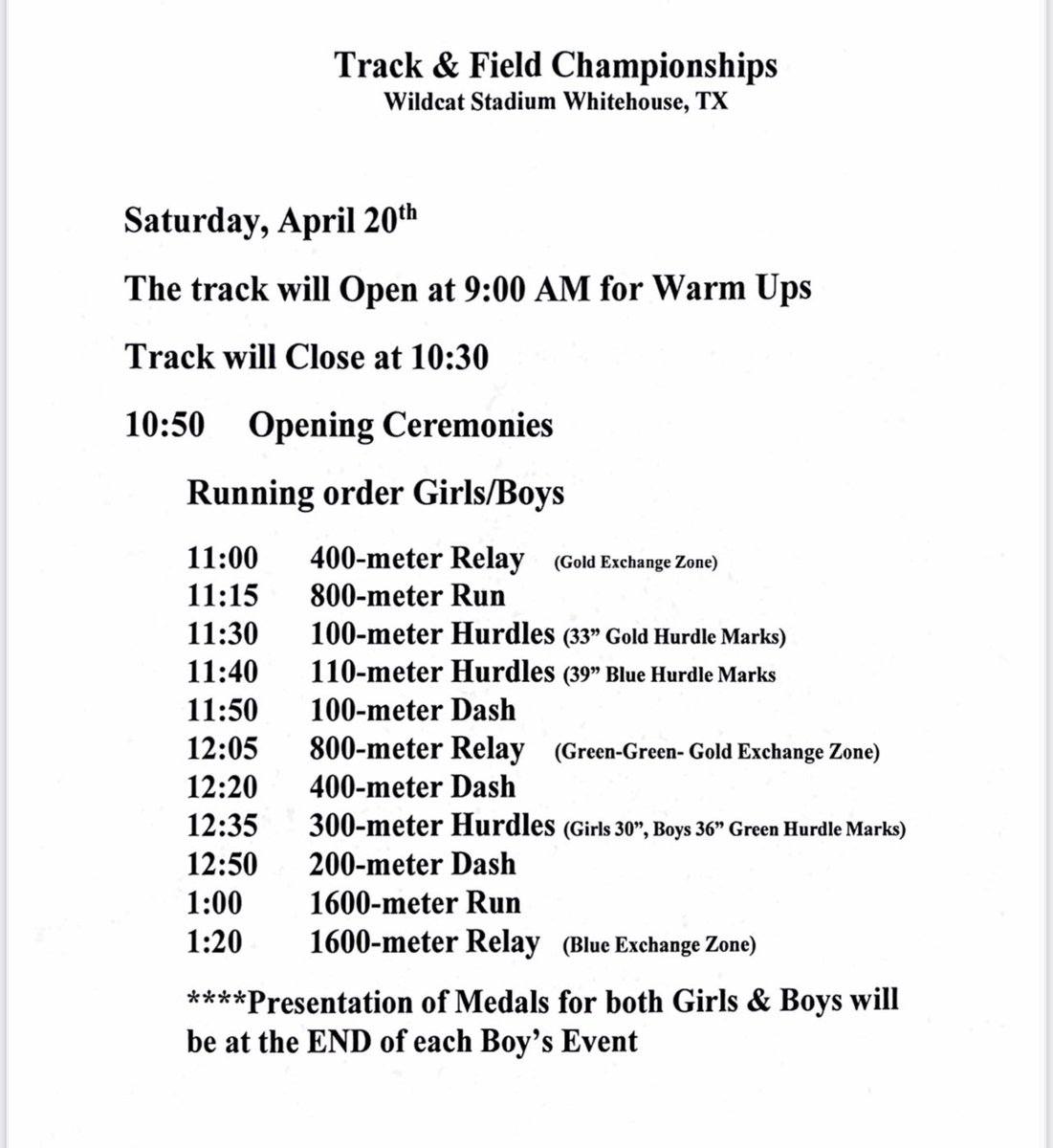 UPDATE: New Regionals Track Meet Schedule