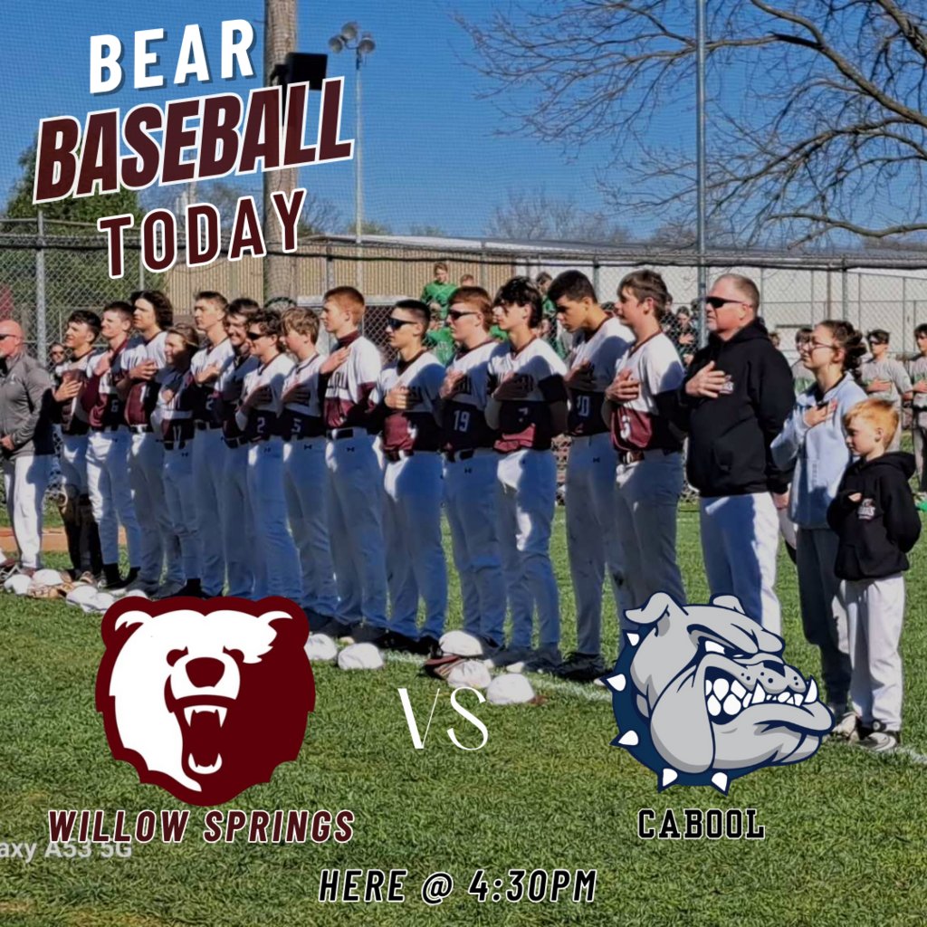 Game Day for the Bears!!!
Golf at Mtn. Grove
Tennis here vs. Houston 4:00
Baseball here vs. Cabool 4:30
Softball at Houston 4:30
Good luck to all!!!