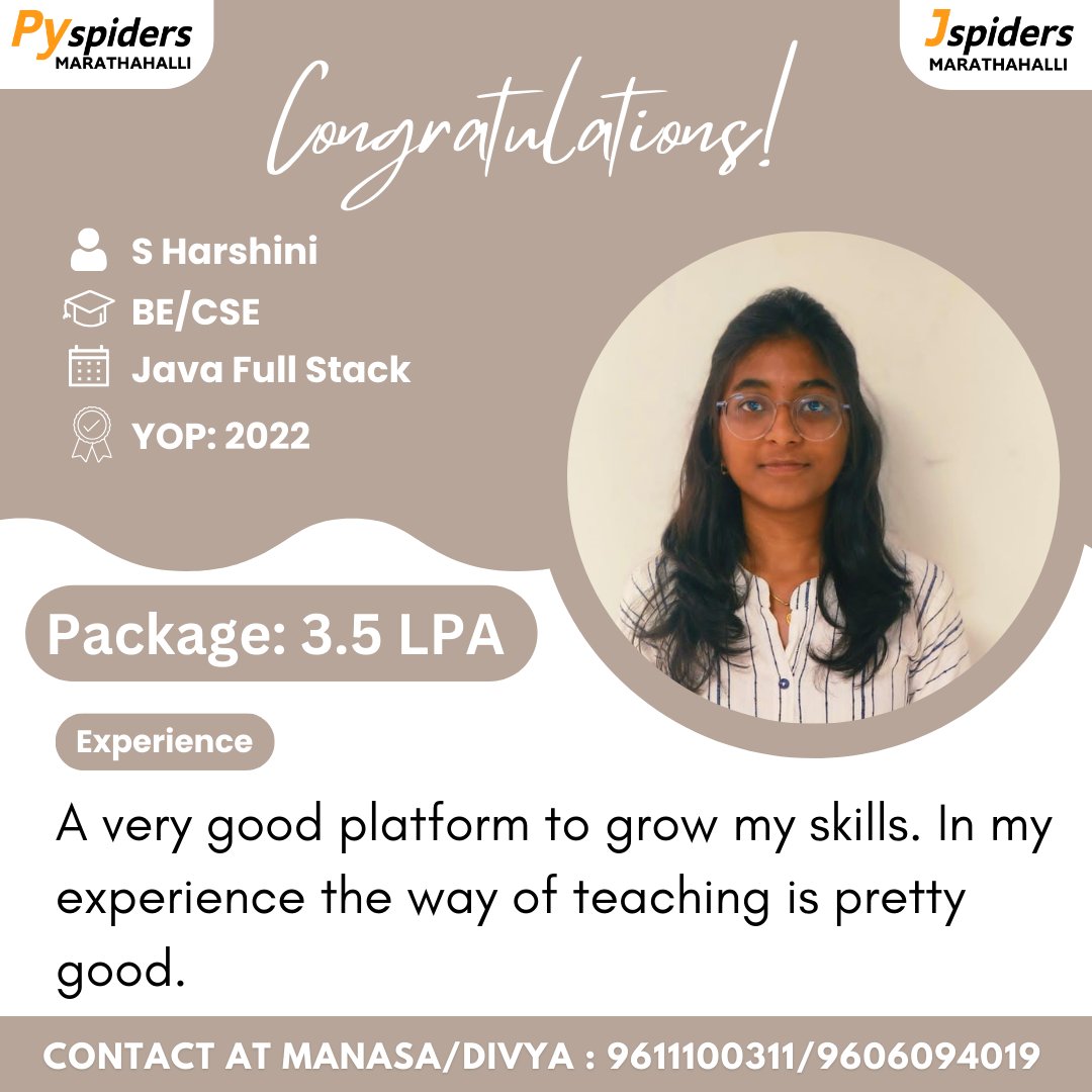 CONGRATULATIONS! #jspiders #bangalore #bengaluru #developer #recruitment #Python #datascience #java #javadevelopment #Pythondevelopment #Webtechnology #Frontenddevelopment #SQL #html #CSS #Javascript #DJANGO #Machinelearning #beginners #tutorial #programming #Productivity