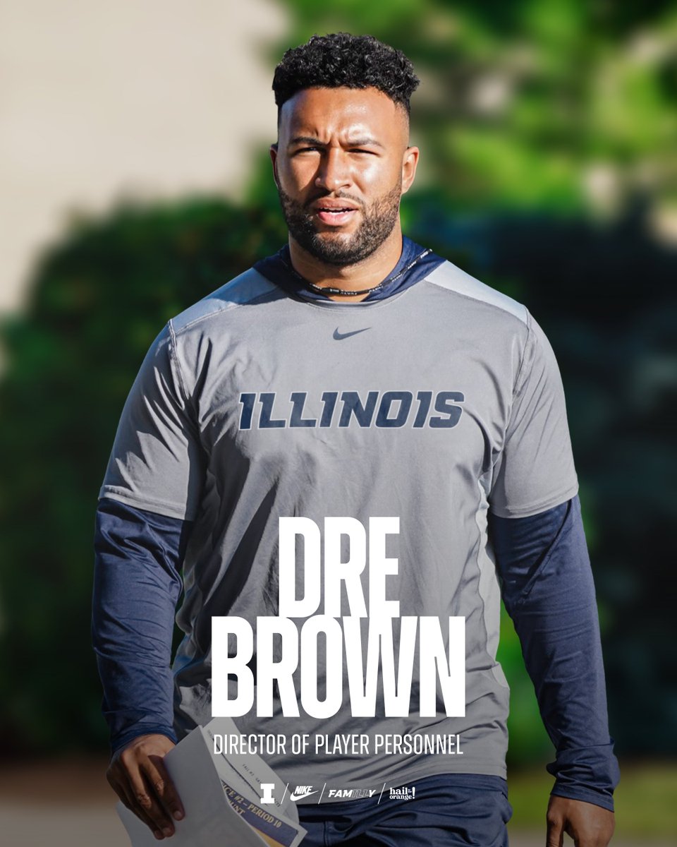 🗣️ @DreBrownILL is coming back to Champaign! Former team Offensive MVP and All-Big Ten honoree is returning to Illinois as the Director of Player Personnel. #Illini // #HTTO // #famILLy