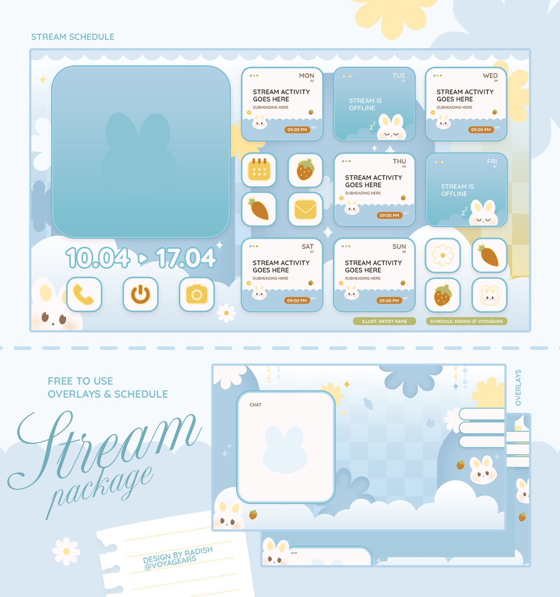voyagears's tweet photo. —✧ FREE TO USE 
🐰bunny schedule &amp; overlays 
(available in three colors!)

🔗 ko-fi below 

♡ + ↻ appreciated!
#VTuberAssets https://t.co/h3iK1acelS