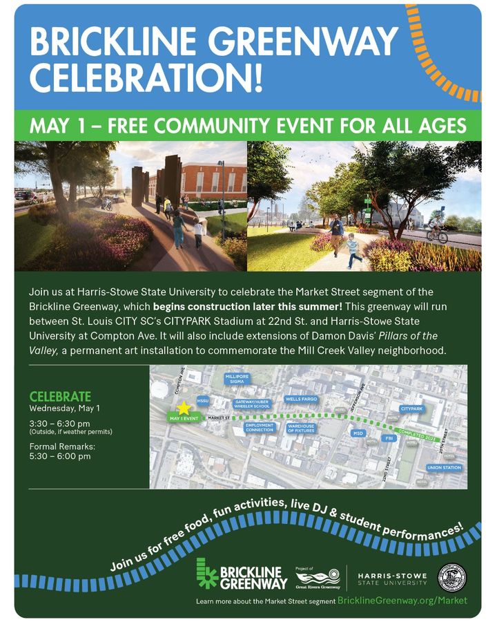 Join us on May 1st to celebrate the Market Street segment of the Brickline Greenway! The path will allow people to connect on foot, bicycle, stroller, and/or wheelchair to small businesses, major employers, schools, and other destinations along the way. We hope to see you there!