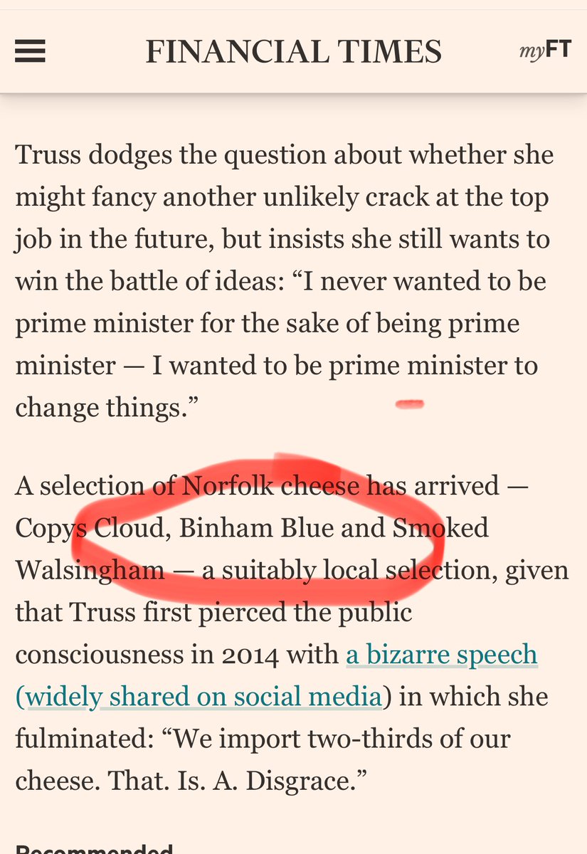 caroline binham (@carolinebinham) on Twitter photo Liz Truss does Lunch with the Deep State!
An absolute corker of an interview by <a href="/GeorgeWParker/">George Parker</a> <a href="/FT/">Financial Times</a>
Come for market-busting economic theory over soup, stay for the consistently strong views of cheese… (It is a delicious cheese TBF)
ft.com/content/8e0046… Liz Truss does Lunch with the Deep State!
An absolute corker of an interview by <a href="/GeorgeWParker/">George Parker</a> <a href="/FT/">Financial Times</a>
Come for market-busting economic theory over soup, stay for the consistently strong views of cheese… (It is a delicious cheese TBF)
ft.com/content/8e0046…