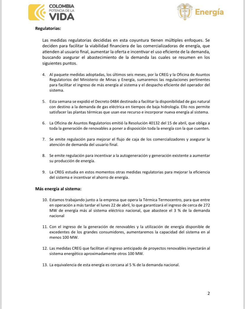 andrescamachom_'s tweet photo. Ante la advertencia del @IDEAMColombia de un agravamiento temporal de la emergencia climática, desde el @MinEnergiaCo lideraremos la puesta en marcha de 15 medidas de reforzamiento frente a la disponibilidad de energía.

#CuidaTuEnergía
#CierraLaLlaveYApagaLaLuz
#ElNiñoNoEsUnJuego