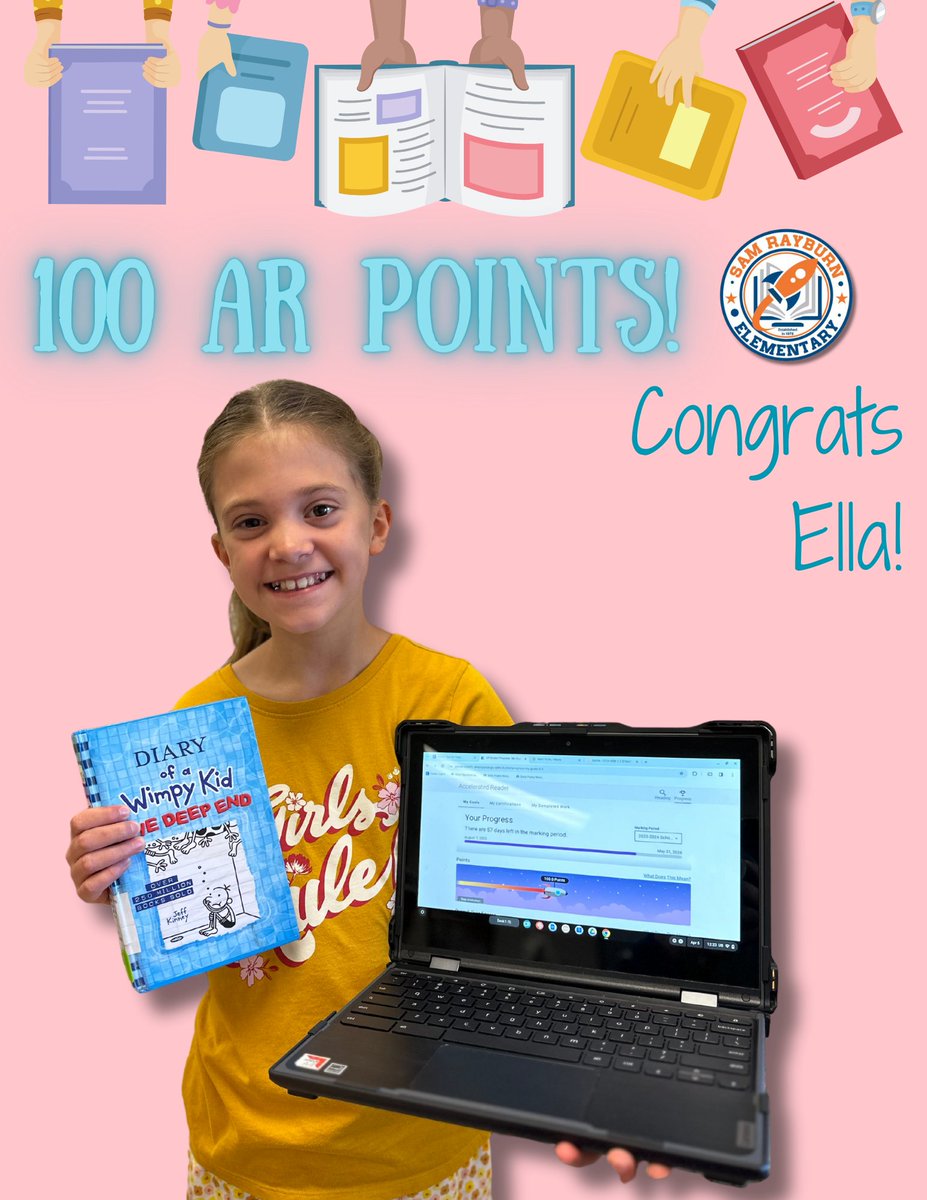 📚 Congrats to Ella for reaching her 100 AR points! Soooooo excited for you!!!
@Rayburn_Readers
@Rockets120
#rocketpride