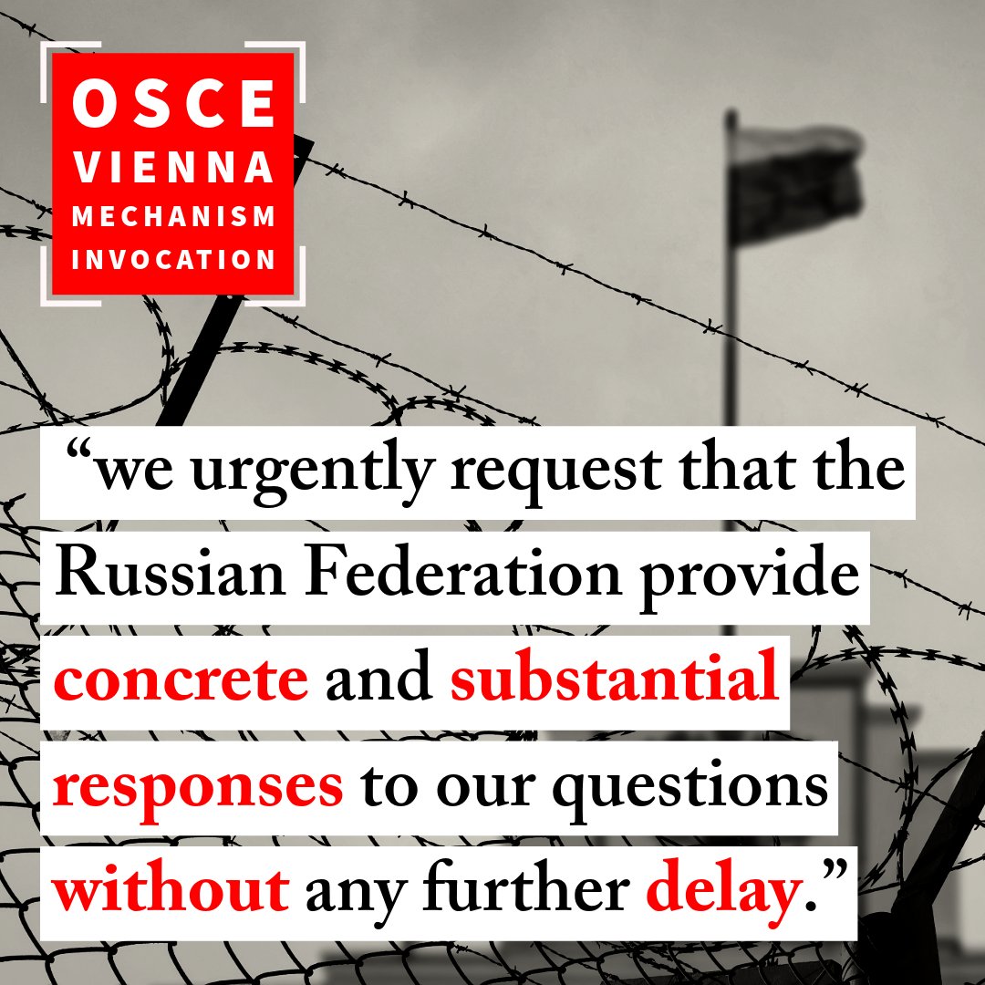 🇪🇪 among the 41 @OSCE participating States that on 22 March invoked #ViennaMechanism to raise questions on the human rights situation in Russia. To date, Russia has ignored the request. Full statement here: oestrig.um.dk/en/osce/danish…