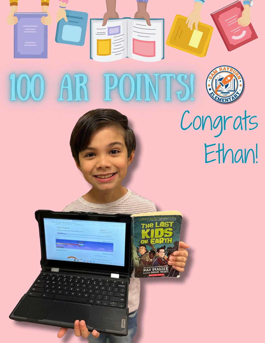 📚 Congrats to Ethan for reaching his 100 AR points! Way to go dude!!!
@Rayburn_Readers
@Rockets120
#rocketpride