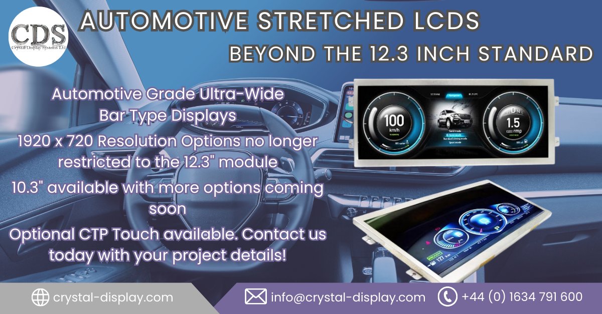 🔍 Ever wondered about the possibilities beyond the 12.3-inch standard in automotive displays? 🚗💻

Check out the possibilities with CDS.

ow.ly/6mM650RiZL5

#AutomotiveTechnology #LCDs #Innovation #FutureofMobility #Engineering #TechTrends