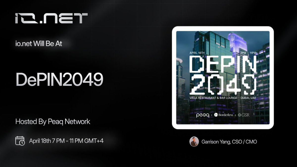 ionet's tweet photo. Learn more about the world of DePIN as https://t.co/ZuybGWvRkH CSO/CMO @0xHushky joins the DePIN-focused panel at DePIN2049, hosted by @peaknetwork, today in Dubai!

DePIN2049 will bring together some of the biggest and brightest figures in crypto's most exciting emerging space for a night of connection and discovery.

https://t.co/PoE7mXWrBy