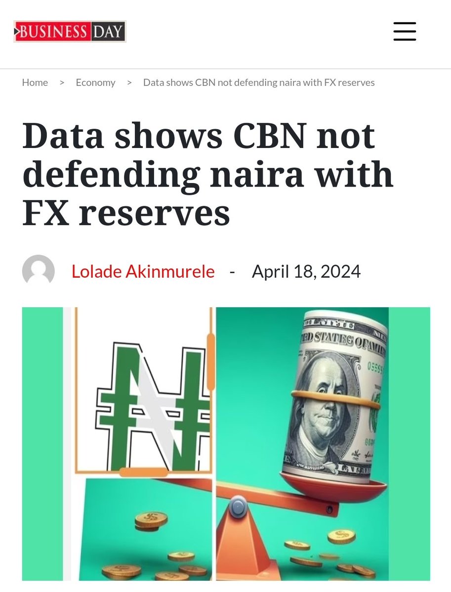 Data shows CBN is not defending the naira with the FX reserve. The question now is where is CBN getting the dollars they are selling to BDCs?