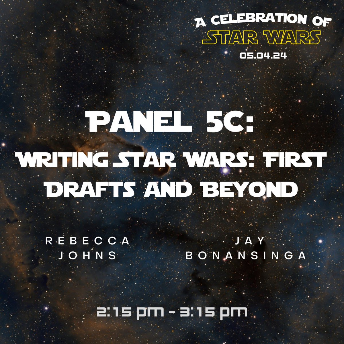 For Panel 5C we’ll be welcoming two DePaul Professors–Rebecca Johns and Jay Bonansinga to speak on “Writing Star Wars: First Drafts and Beyond!” Their panel will be taking place in Room 804 from 2:15 pm - 3:15 pm!