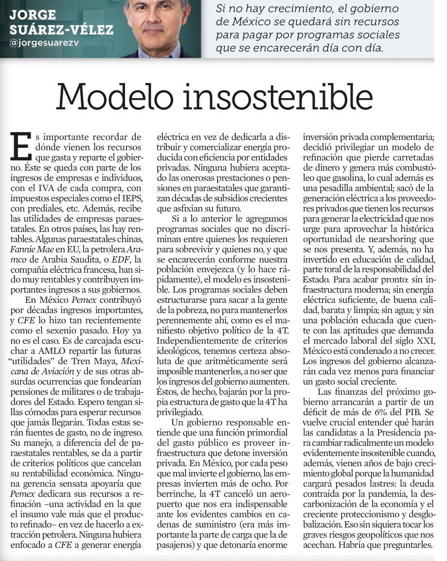 Es importante entender de dónde viene el dinero que maneja el gobierno, de los impuestos que genera el trabajo de todos los mexicanos Un gobierno responsable entiende que una función primordial del gasto público es proveer infraestructura que detone inversión privada