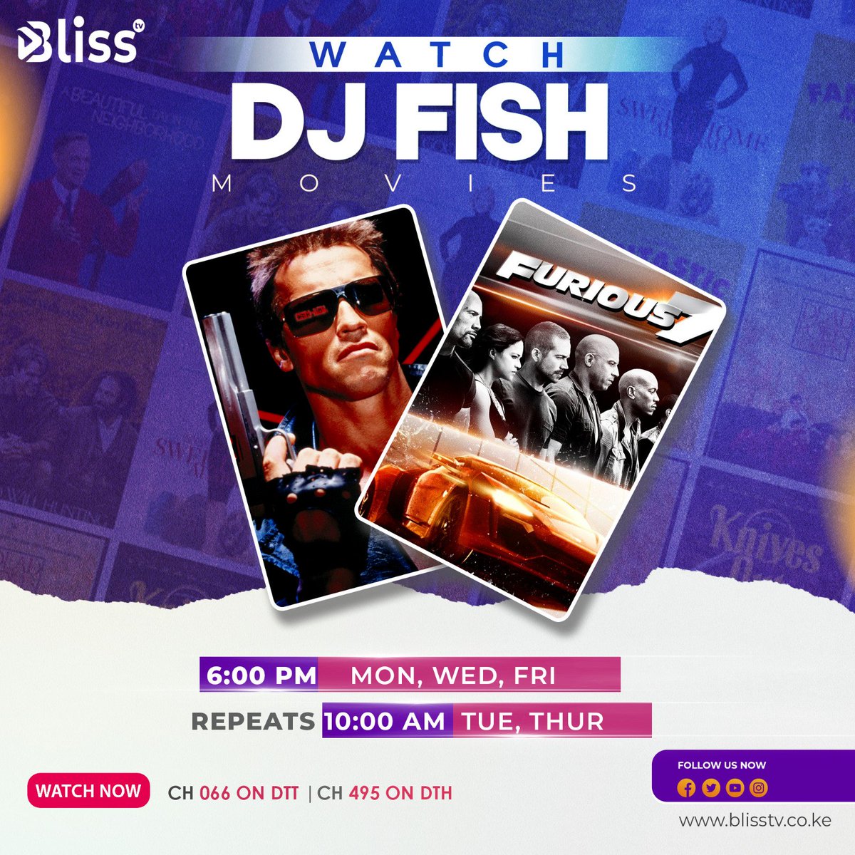 Barrrrrrabara kabisa! Pozi tena pozi zaidi tukiwaletea movies za #DJFish!

Catch all his movies pale #BlissTV  ch 66/495.

>> Subscribe to the NYOTA BOUQUET at Ksh 329 and get 1 month upgrade to basic bouquet ! Subscribe to the NOVA BOUQUET and get 1 month upgrade to Smart