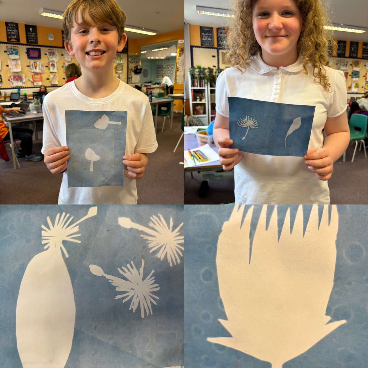 P6 had lots of fun creating some dandelion themed cyanotype art with Emily from @NeverSuch . We were thinking about Month of The Military Child and how the dandelion represents military children. #NeverSuchInnocence #monthofthemilitarychild