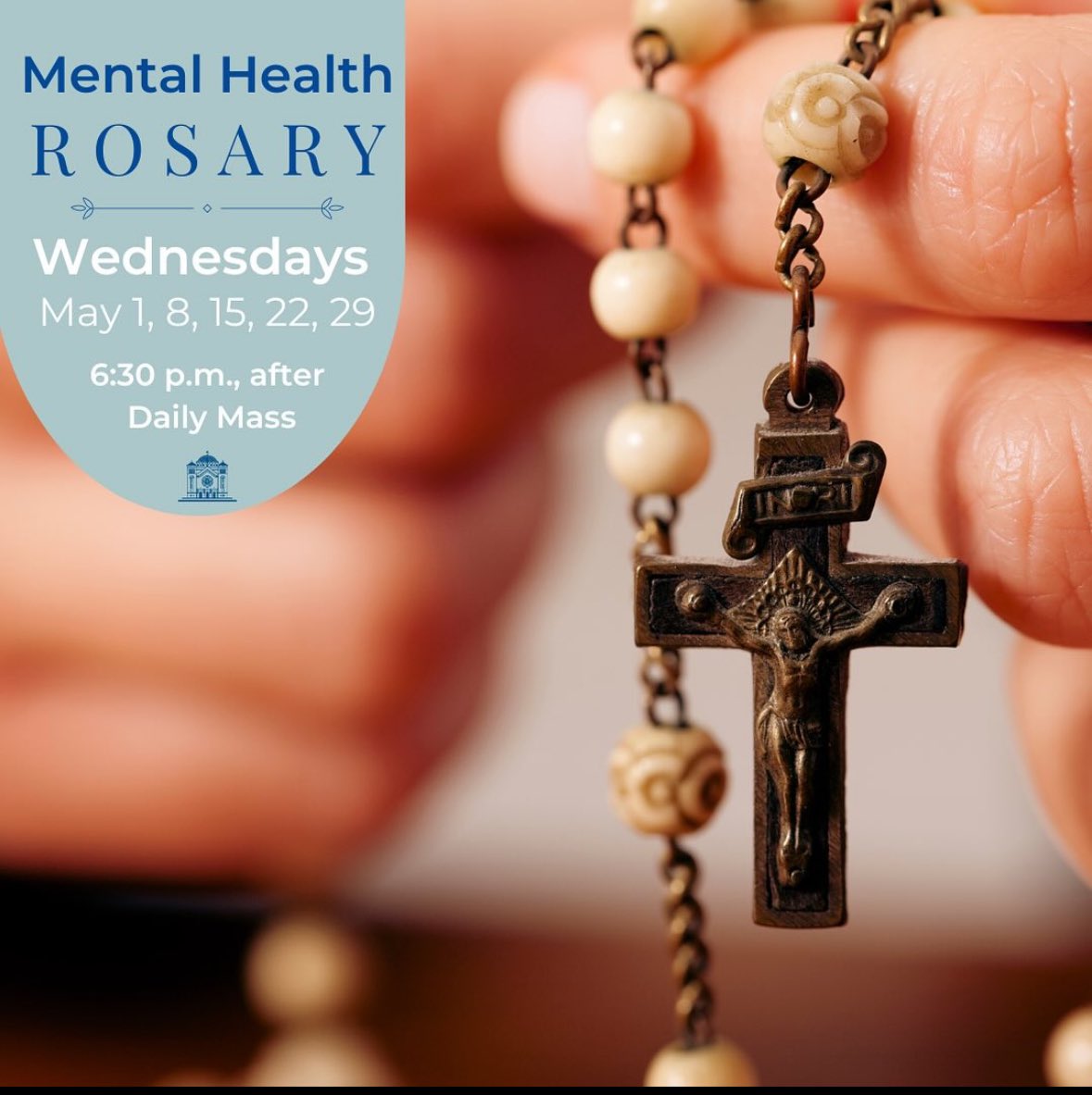 May is Mental Health Awareness Month, and this year we are hosting Mental Health Rosary after Daily Mass each Wednesday in May. We know that struggling with mental health can feel incredibly lonely, hence we invite you to join us in community and prayer 🙏
