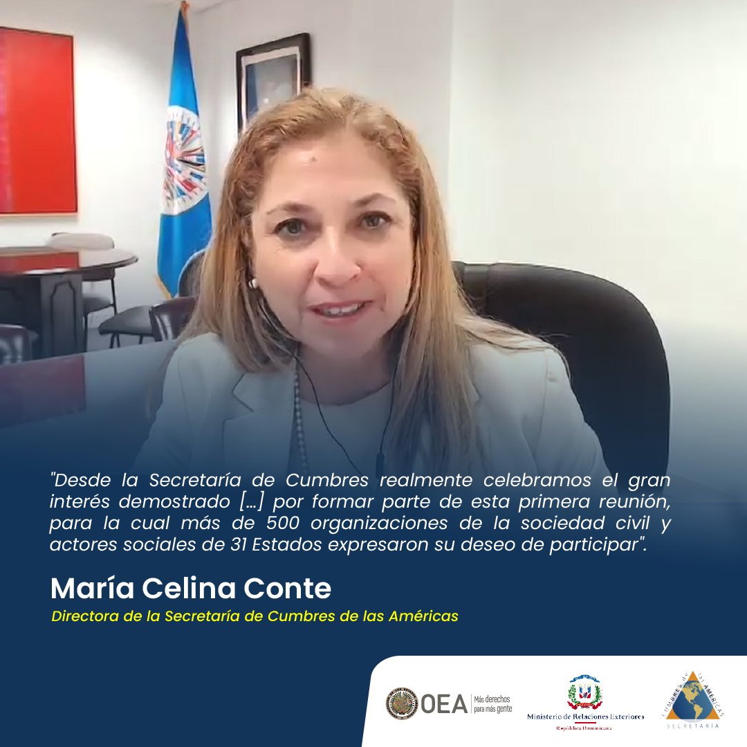 Palabras de la Directora de la Secretaría de Cumbres @mcconte1644 en la sesión de bienvenida de los PrepTalks - conversatorio entre organizaciones de la sociedad civil y actores sociales. #XCumbredelasAméricas 🌎🇩🇴