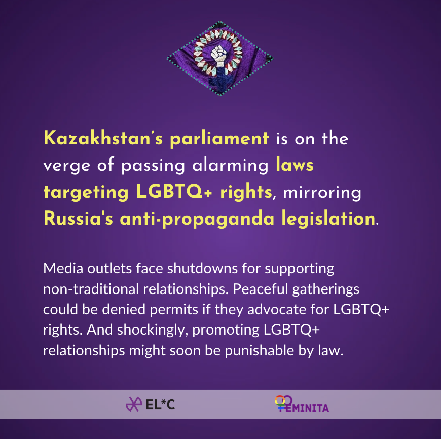 A troubling trend towards limiting LGBTIQ rights, including the right to freedom of speech & peaceful assembly, protected under the International Covenant on Civil & Political Rights, ratified by Kazakhstan in 2006 Read full EL*C & @kazfeminita statement: bit.ly/3W48IAZ