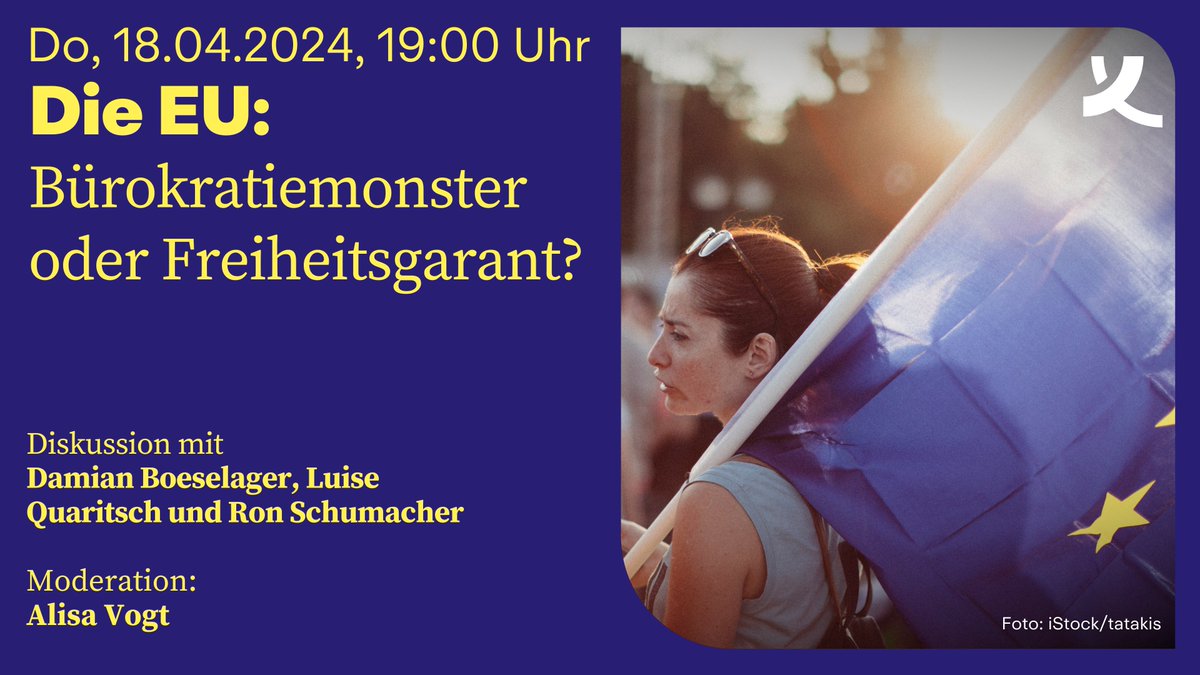 🇪🇺 Bürokratiemonster oder Freiheitsgarant? ❗️Nicht verpassen: Heute um 19 Uhr diskutieren @d_boeselager, @LQuaritsch und @ronschumacher7 über die Vorteile und Herausforderungen der #EuropäischenUnion. 👉Hier geht's zum Livestream : koerber-stiftung.de/veranstaltunge…