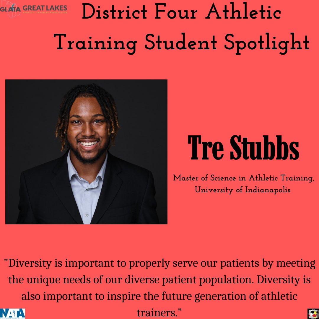 Throughout our #EDAC365 campaign, we will be highlighting Athletic Trainers and Athletic Training Students from all districts. This month, our highlight comes from District 4. Meet Tre Stubbs, Master of Athletic Training Student at the University of Indianapolis. #EDAC4ALL