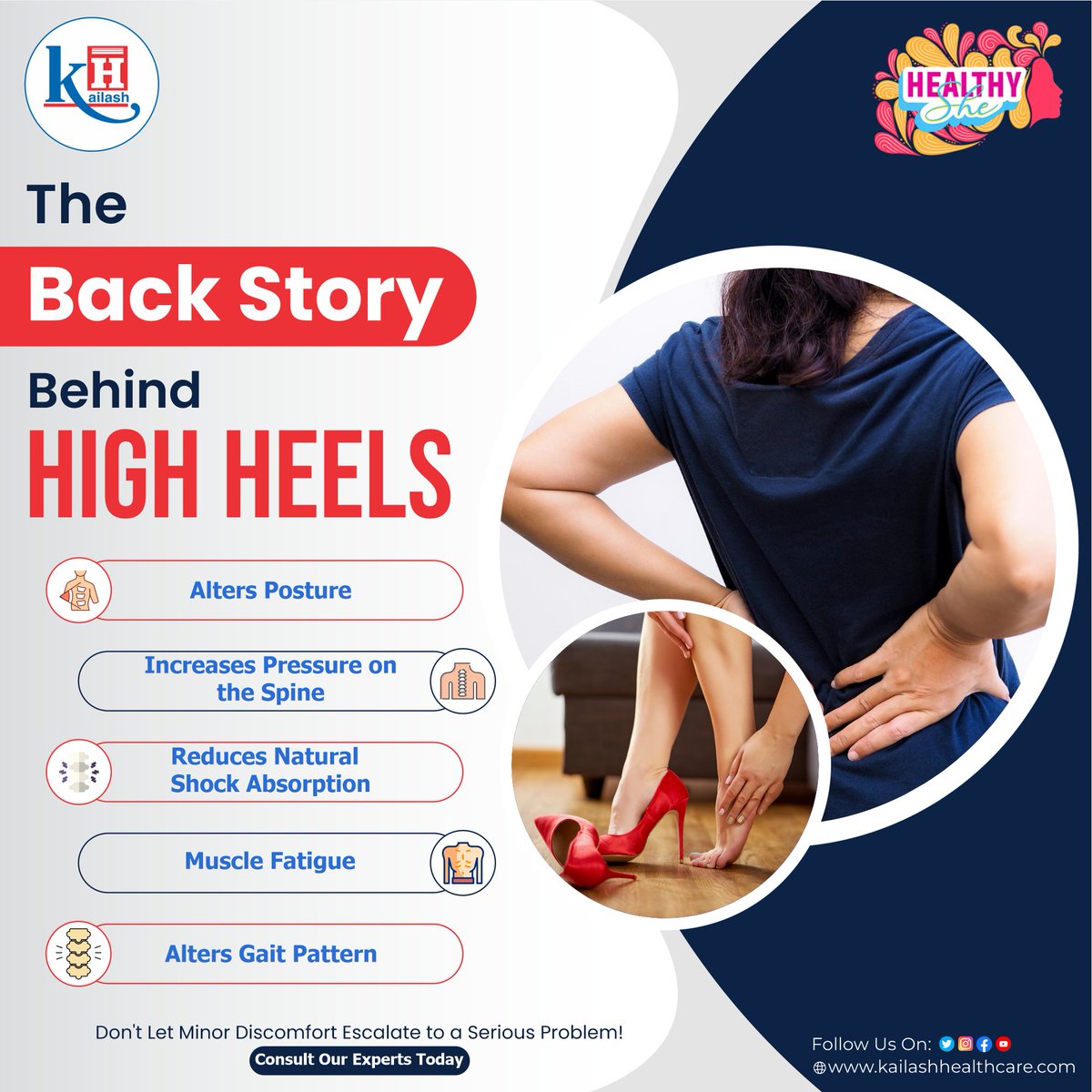 The impact of #highheels on spinal health is mostly overlooked Those stylish stilettos might look great, but they can wreak havoc on our backbones and body balance. Time to prioritize comfort and posture over fashion trends! #backpain #SpinalHealth #Backbone