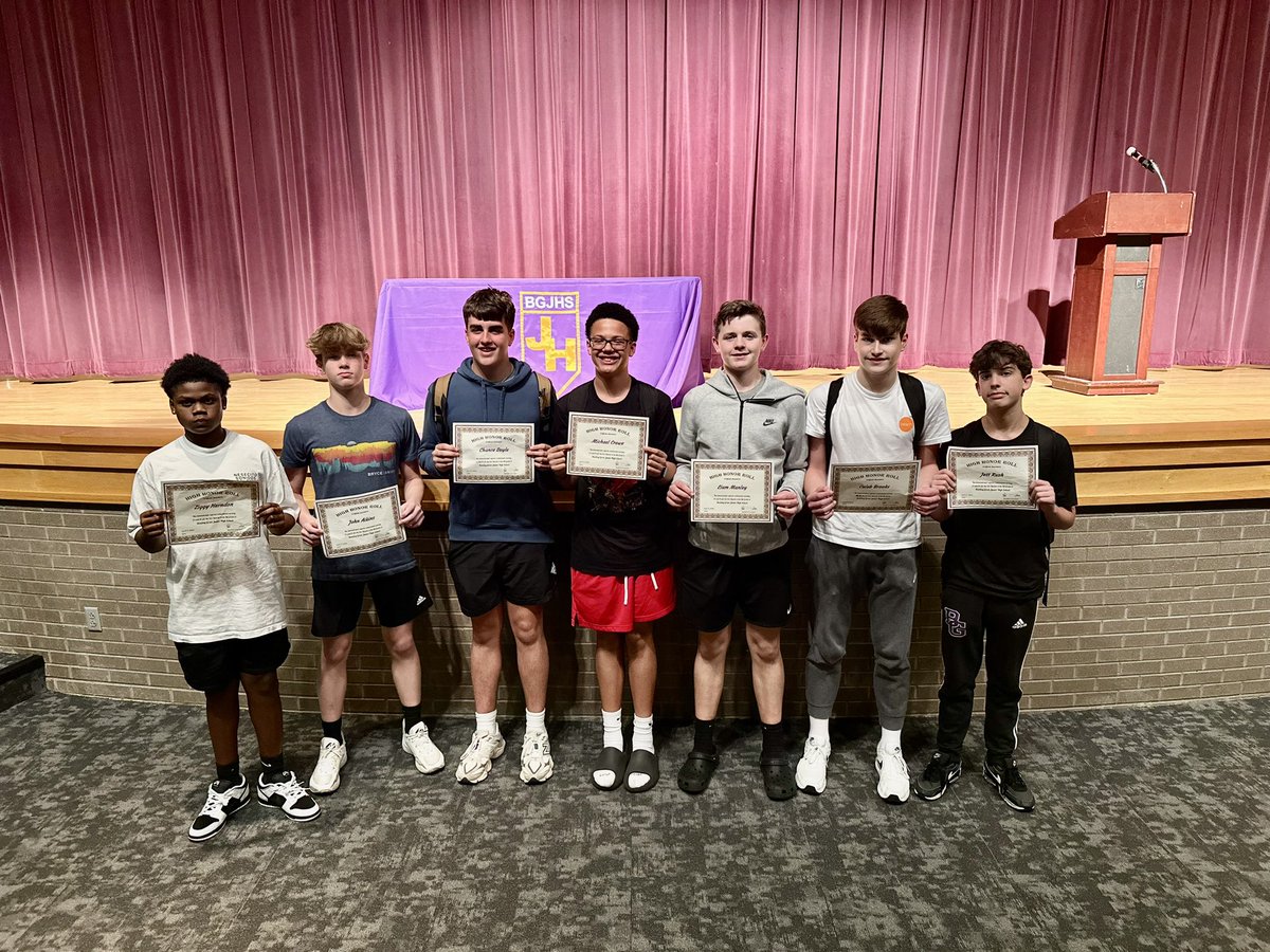 Congrats to our 8th Grade Student Athletes that have put his effort in the classroom and being recognized for achieving All A’s/ All A’s & B’s for the quarters. Ziggy Carothers, Hudson Aikins, Chance Doyle, Michael Crowe III, Liam Manley, Caleb Brooks and Jett Rush. @BGJHS
