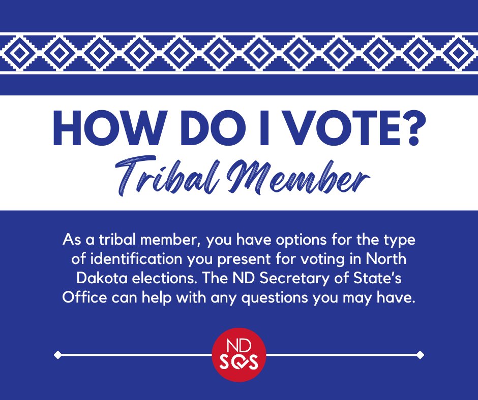 As a tribal member, you have options for the type of identification you present for voting in North Dakota elections. Learn more about voting requirements and options at bit.ly/3Ur3O0f. #TrustedInfo2024