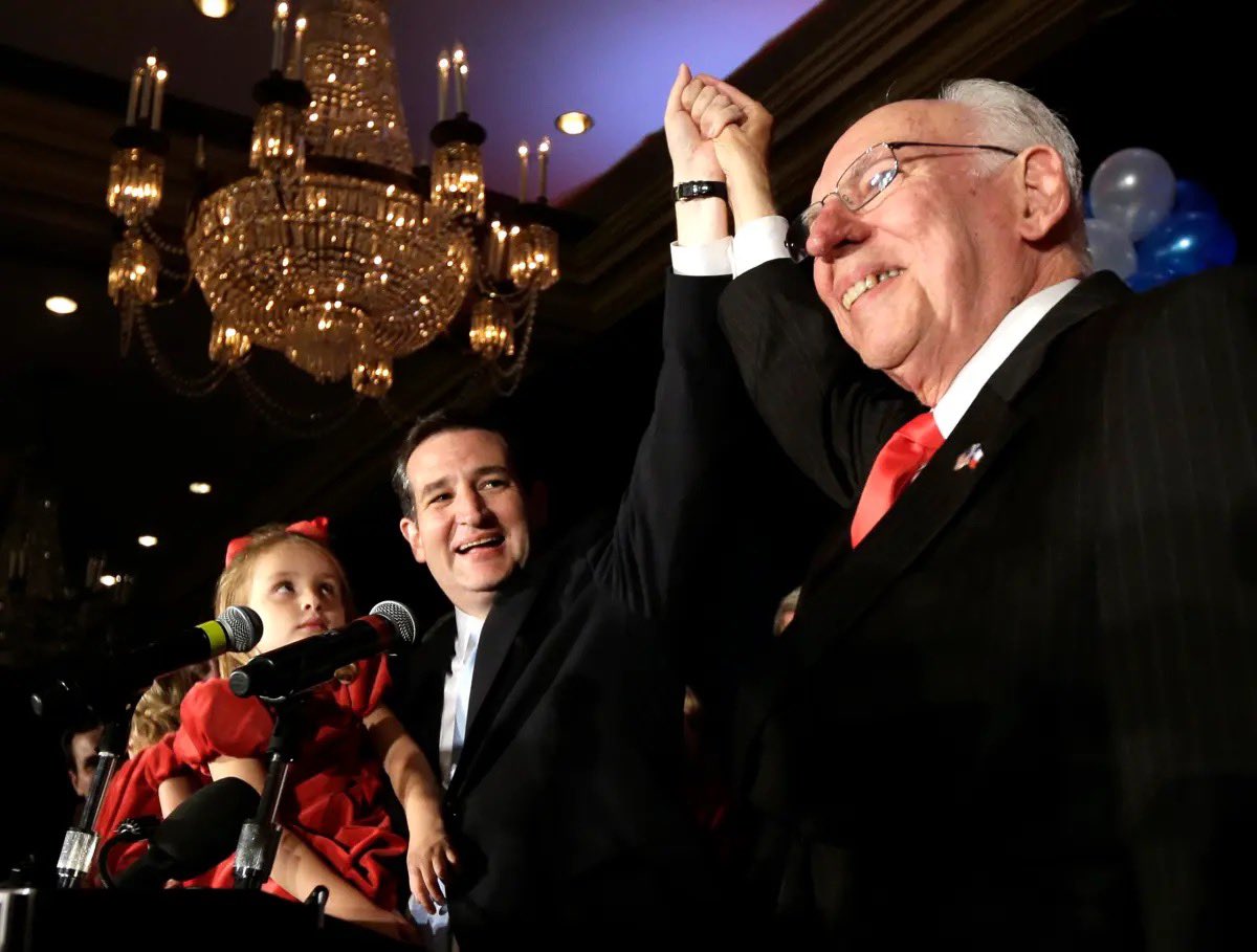 #TBT when Ted Cruz raises his hand with his father Rafael, while holding his daughter Caroline during a victory speech after his historic win in 2012 in Houston. (Credit David J. Phillip—AP) 

#CruzCrew #ToughAsTexas