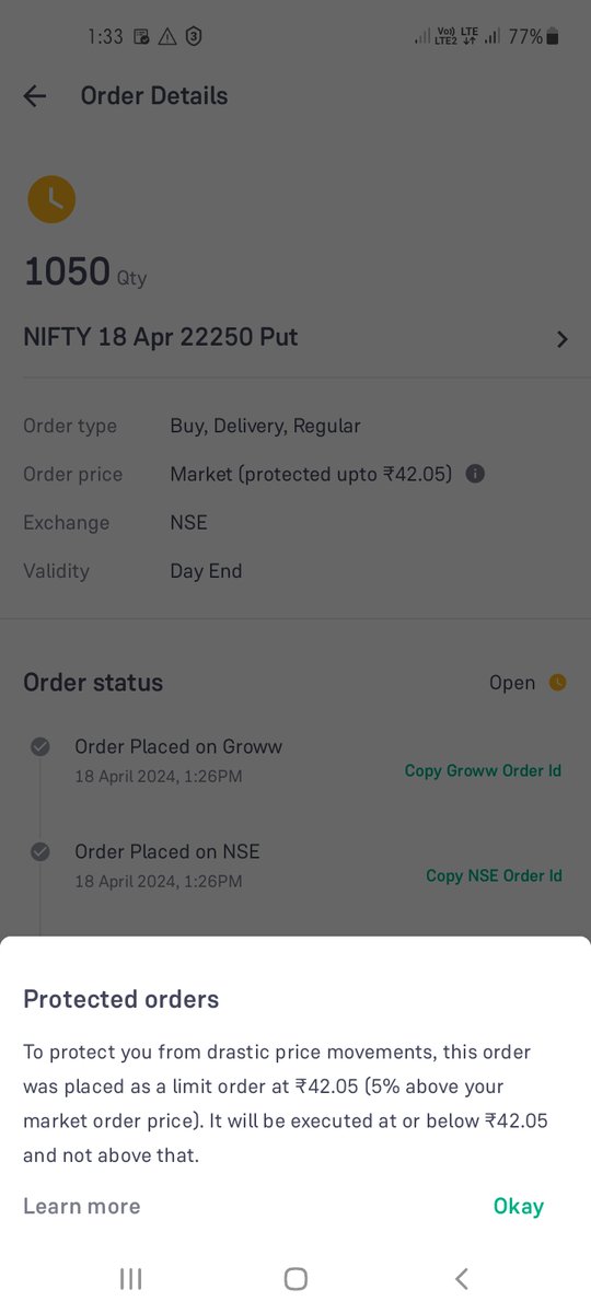 DasMin2tu's tweet photo. @Sanju_Lakshya 1.  Grow me 22250 put dale the , jab uske price 26 rs the, mene 40 limit price pe dale the. But order place nhi huwa.  Jab ki iss put ke price kuch hi der bad asman su gye the.  Yehi he market ki reality. https://t.co/LrWWrV5IK4